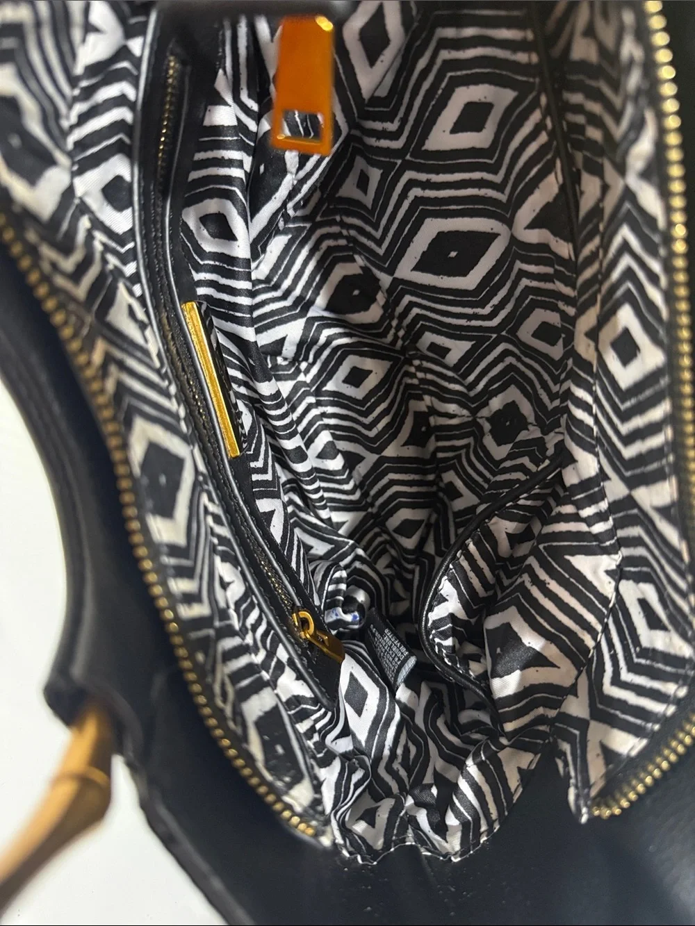 Black Tote Bag with copper Gold Bamboo style but metal Handle no crossbody